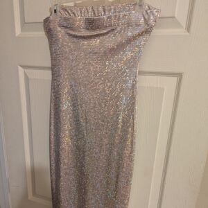 Black Bead Iridescent Silver Pencil Dress